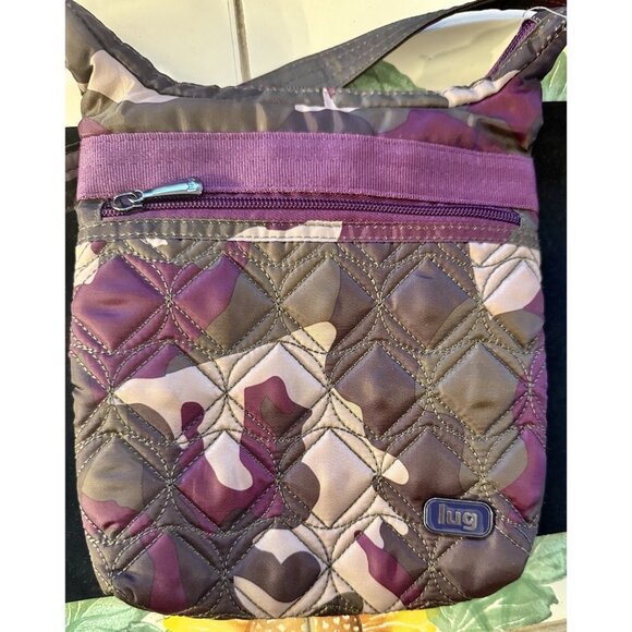 LUG Quilted Travel Convertible Adjustable Crossbody Strap Bag Purple Camouflage - Picture 1 of 14